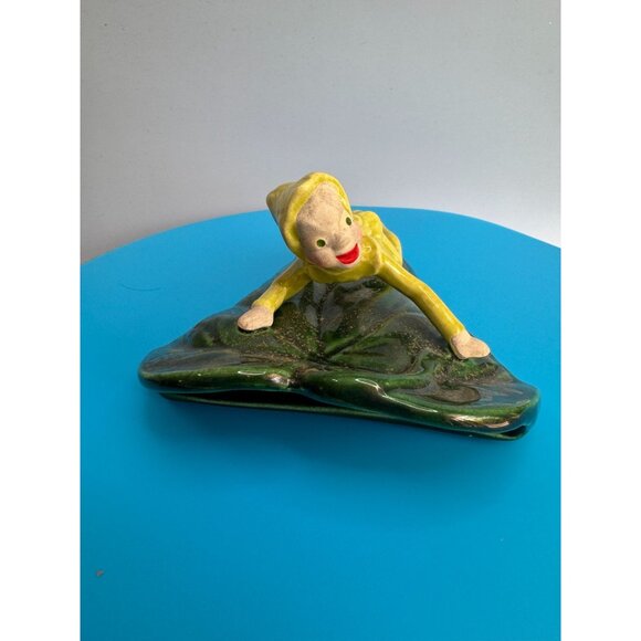 Vintage Cali Crown Wall Pocket Elf on Leaf Mid Century California Pottery 7" - Picture 4 of 9